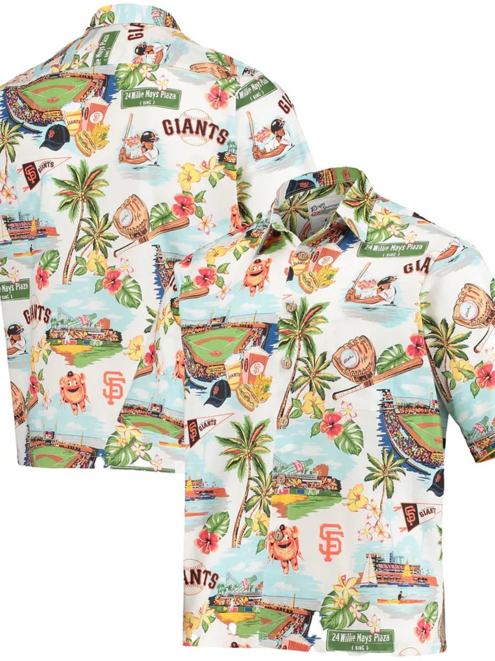 reyn spooner San Francisco Giants Tropical Camp Shirt - Light Blue, Green, Coral